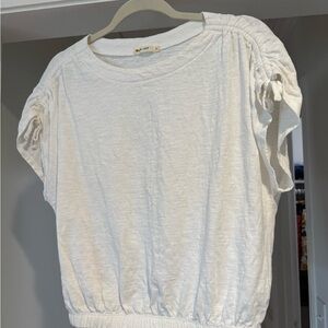 Marine Layer White Ruched Sleeve Blouse
